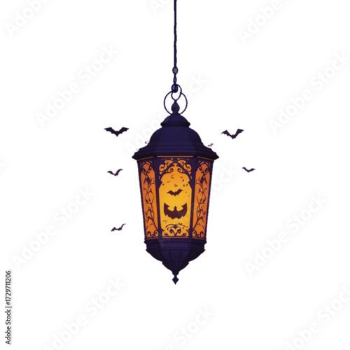 Illustration of a Halloween patterned lantern with a plain background 
