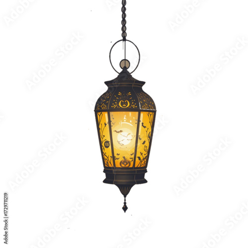 Illustration of a Halloween patterned lantern with a plain background 