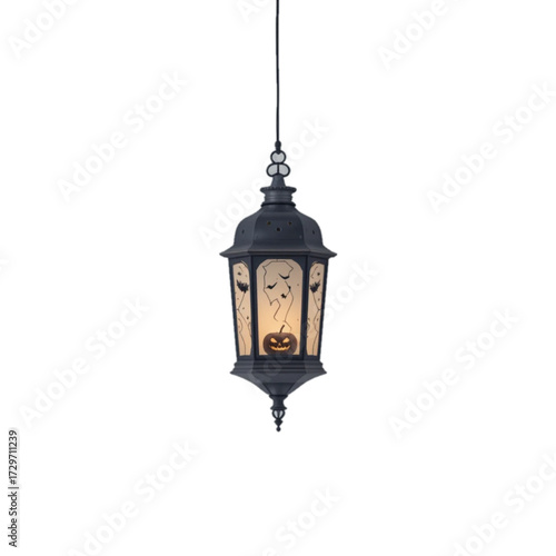Illustration of a Halloween patterned lantern with a plain background 