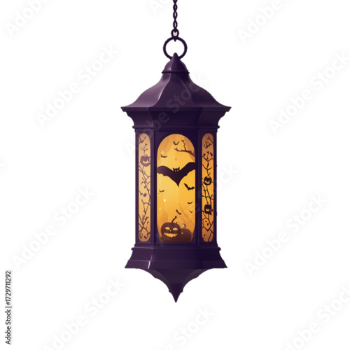 Illustration of a Halloween patterned lantern with a plain background 