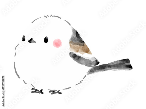 シマエナガ　かわいい絵本風の小鳥（シマエナガ）