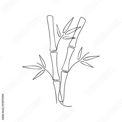 Continuous single one line drawing of a bamboo plant. Minimalist Asian botanical illustration. Modern abstract art for logo, wall decor, poster print. Vector graphic isolated on white background.

