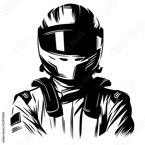 Rough sketch silhouette of a car racer portrait
