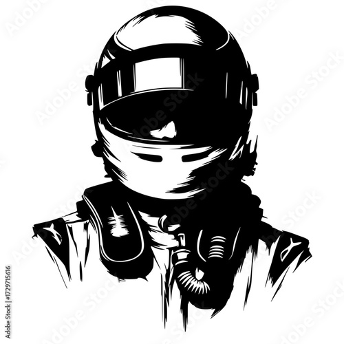 Rough sketch silhouette of a car racer portrait