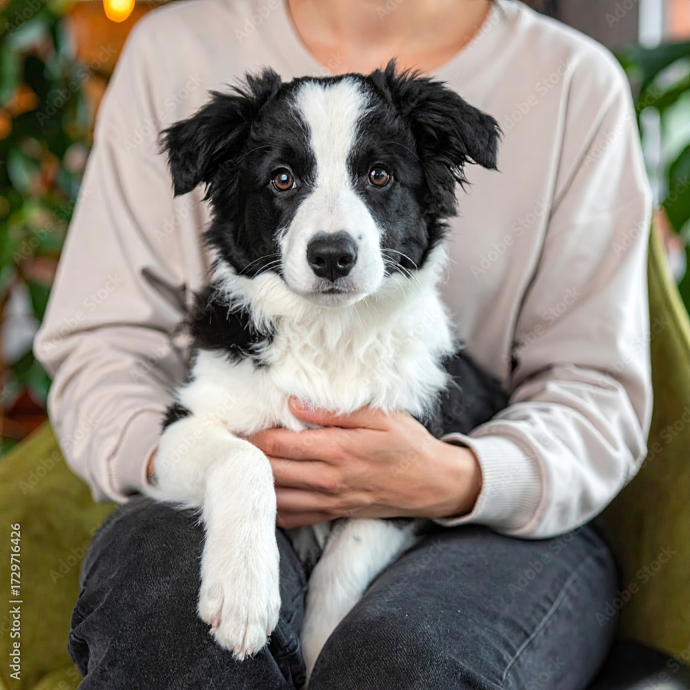 Fototapeta premium Adorable Border Collie Puppy on Lap.