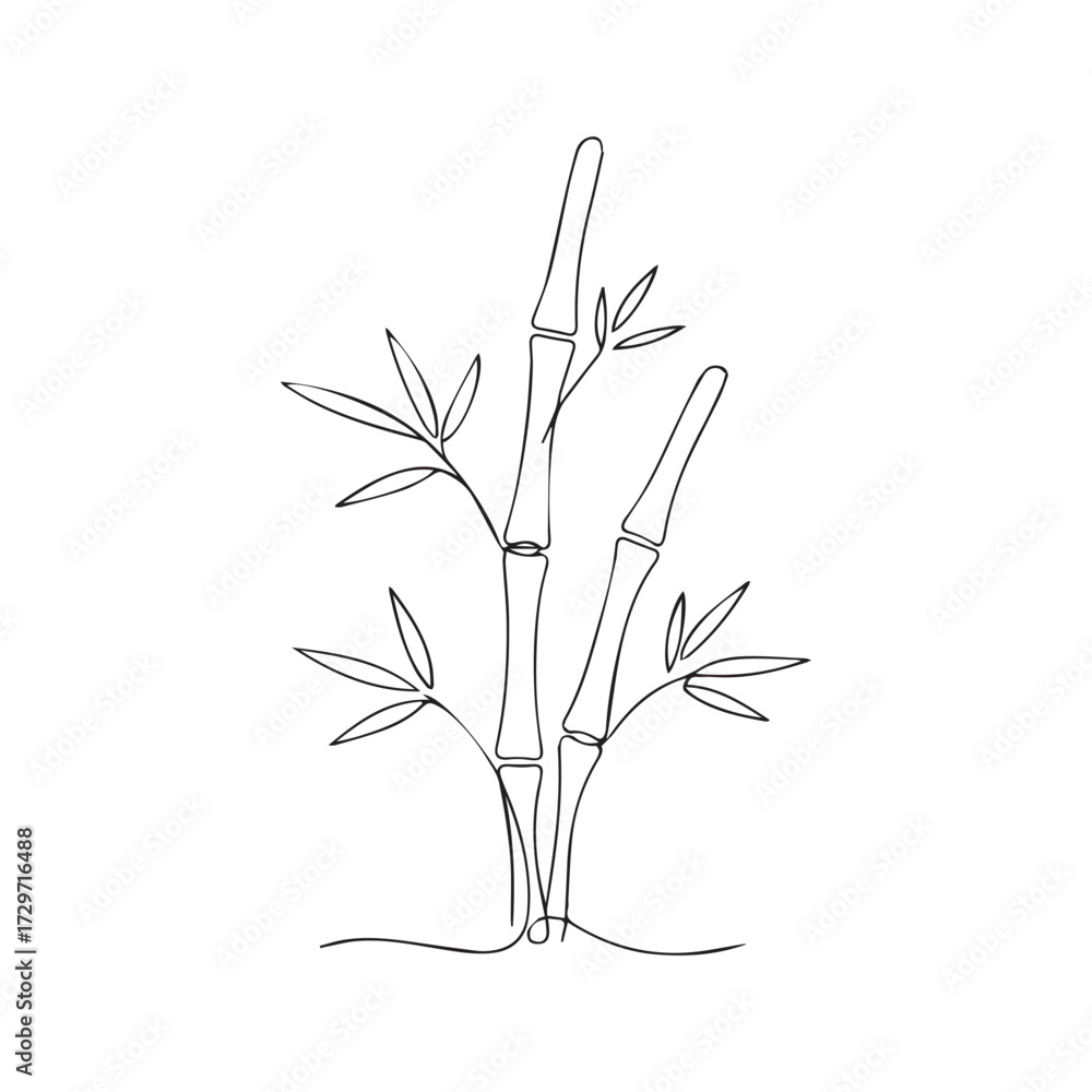 Fototapeta premium Continuous single one line drawing of a bamboo plant. Minimalist Asian botanical illustration. Modern abstract art for logo, wall decor, poster print. Vector graphic isolated on white background.