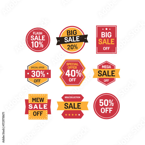 Colorful Sale and Discount Badges with Percentages for Special Offers