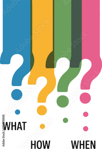 Colorful question marks representing inquiry and uncertainty