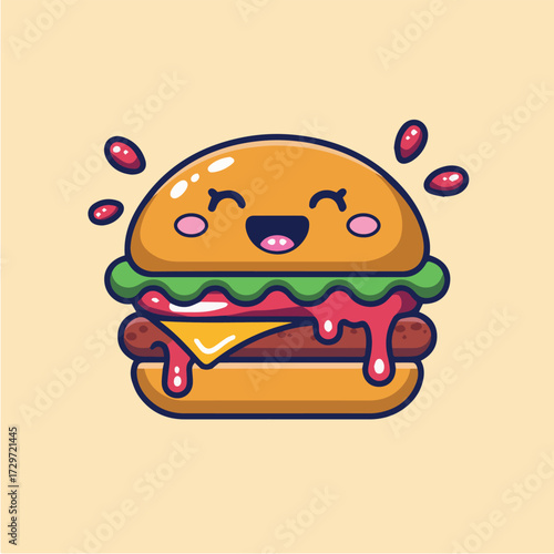 vector concept for cute cartoon hamburger with cheese lettuce tomato smiling face