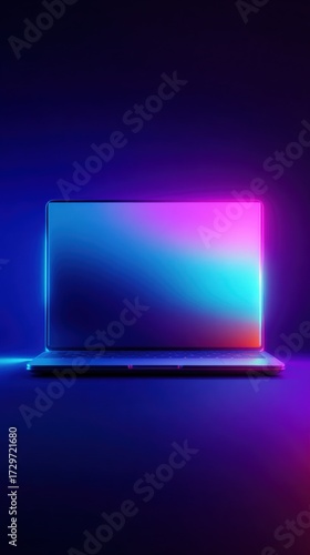 Laptop Glowing in Neon Colors, Modern Technology, Futuristic Design, and Creative Workspace Concept