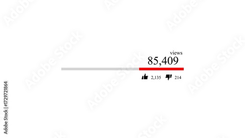 Animated blue social media view counter showing real-time likes and dislikes. Perfect for tracking engagement on videos or posts. Includes smooth motion and transparent alpha channel for easy overlay 