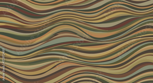 Wavy Abstract Pattern of Earth-Toned Horizontal Lines in Green, Red, Orange, and Beige on Neutral Background