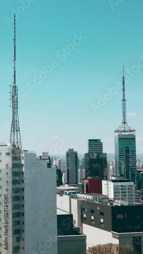 Vertical video of São Paulo skyline view from Paulista Avenue lookout