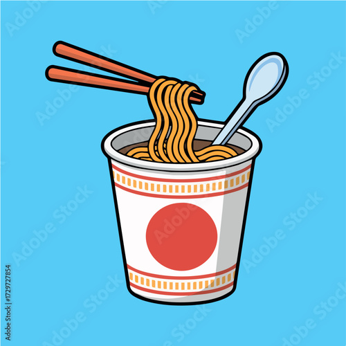 vector concept for instant noodle cup with chopsticks and spoon