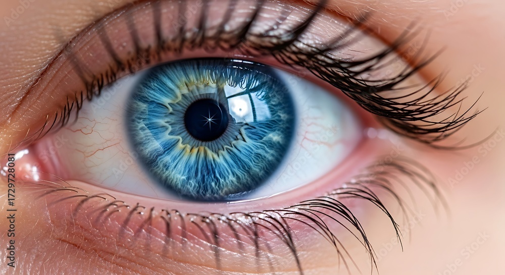 Fototapeta premium Intense Blue Eye Gaze Captivating Detail, Close Up.