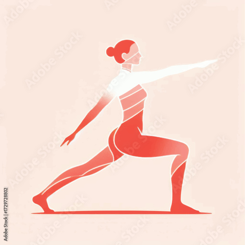 Woman practicing warrior II yoga pose.