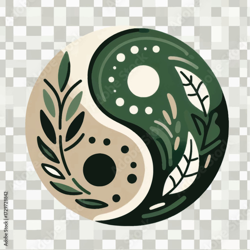 yin and yang symbol with nature elements.