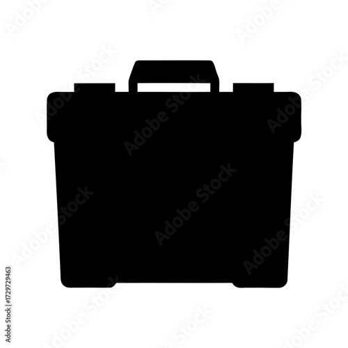 Isolated simple black silhouette illustration of a briefcase or toolbox container