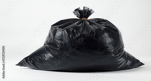 A Full Black Trash Bag on a White Background