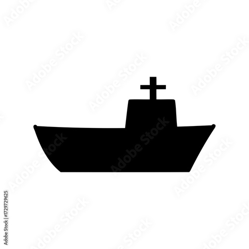 Silhouette of a simple river boat with a central mast design