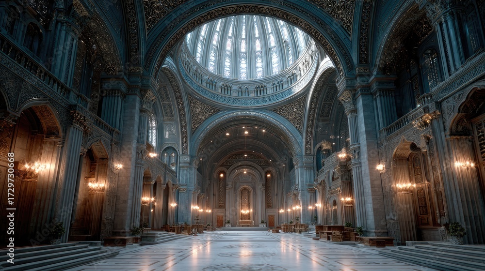 Fototapeta premium Ornate Domed Interior with Sparkling Lights and Intricate Architecture