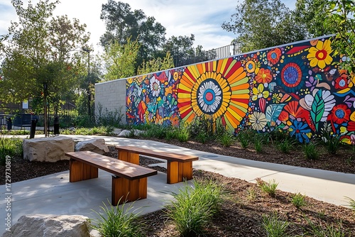 Vibrant community park mural enhancing outdoor space with nature inspired art