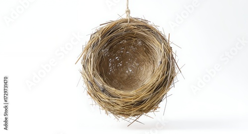 Birds Nest Hanging Against a White Background