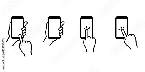 Smartphone and hand variation black icon set