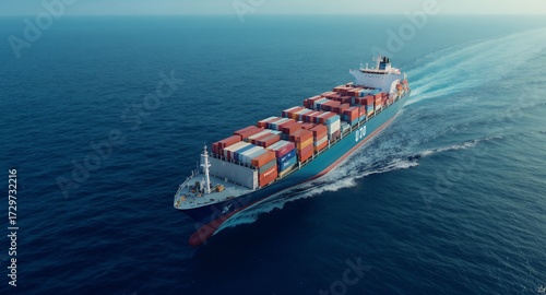 Cargo Ship Sailing Through Ocean, International Shipping, Logistics Concept