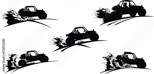 Off road jeep silhouette, mud splashing vehicle, rugged terrain driving, extreme adventure automobile, dirt road car, mountain climbing transport graphic