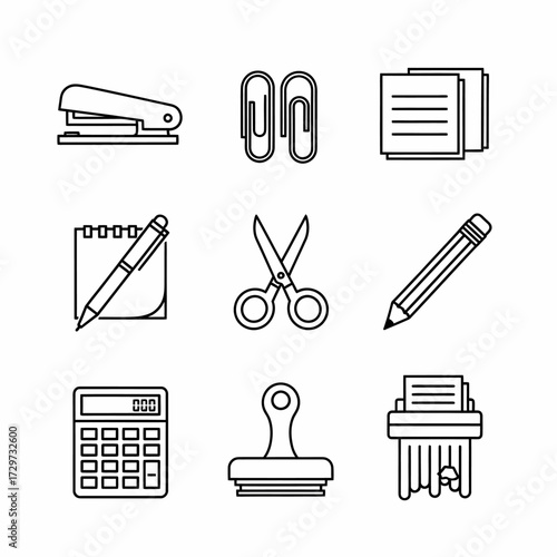 Minimalist stationery office tools illustration vector icons for business and education use