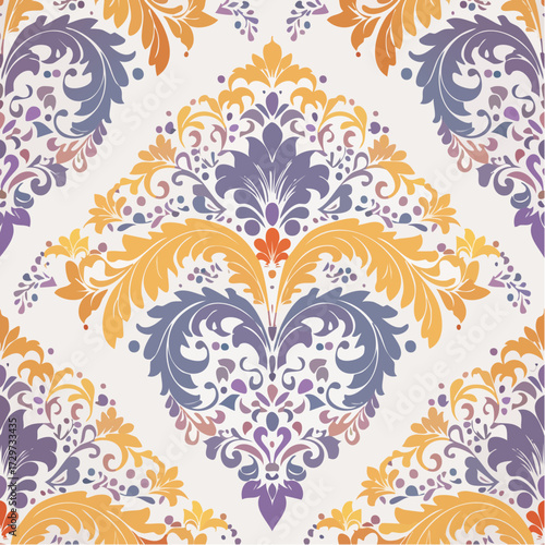 Elegant Floral Damask Pattern in Soft Colors on Cream Background