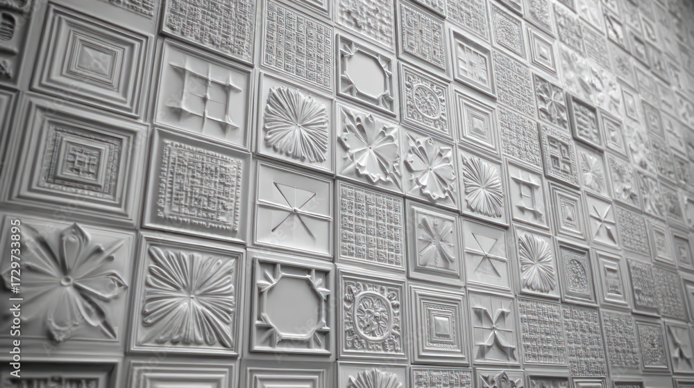 Fototapeta premium Ornate white tile wall design