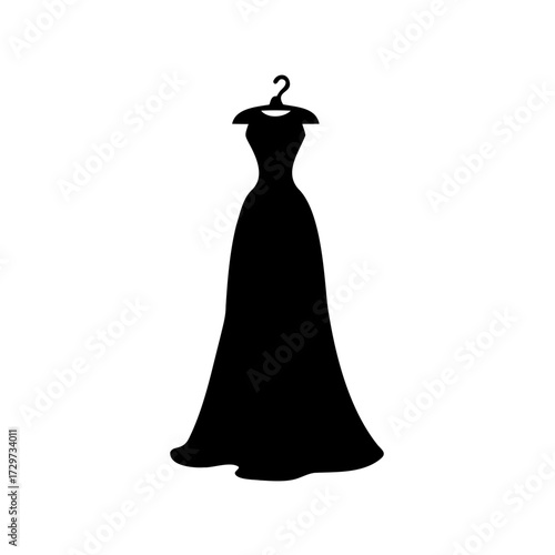 Elegant long gown hanging on a hanger, silhouette style design vector