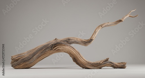 Dried, Curved Driftwood Branch on a Neutral Background