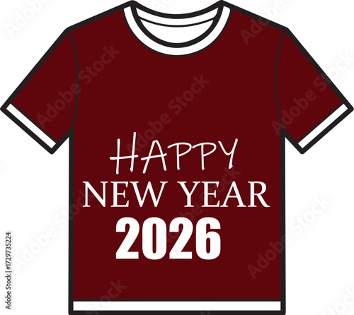 Vector art of happy new year 2026 text on a maroon tshirt