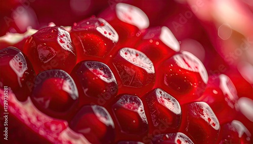 Close Up of Pomegranate Seeds in Deep Red Hues with Dramatic Lighting and Sparkling Highlights Creating a Textured and Vibrant Pattern