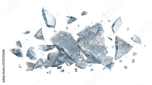 Shattered ice fragments suspended against a dark background shards broken