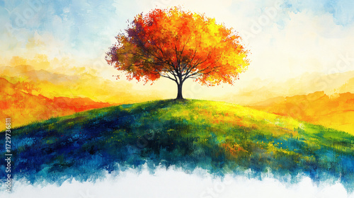 Colorful autumn tree landscape painting