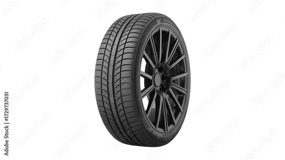 Obraz premium High performance tire and alloy wheel combination for modern vehicles isolated on transparent background