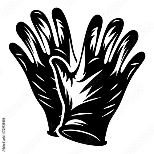 Stylized graphic of two gloves showcasing hand protection in bold contrast
