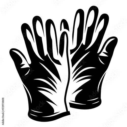 Graphic representation of protective work gloves in black and white design