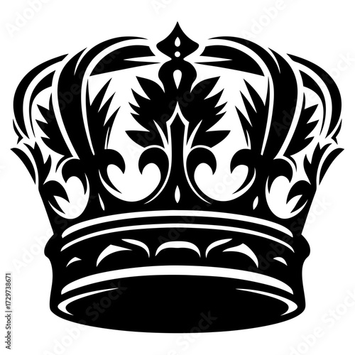 Detailed Black and White Crown Design Symbolizing Royalty and Power