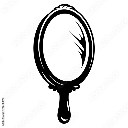 Ornate hand mirror with oval shape and elaborate handle design