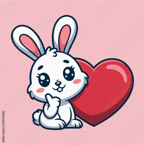 vector concept for cute cartoon bunny with heart love symbol on pink background sweet adorable animal