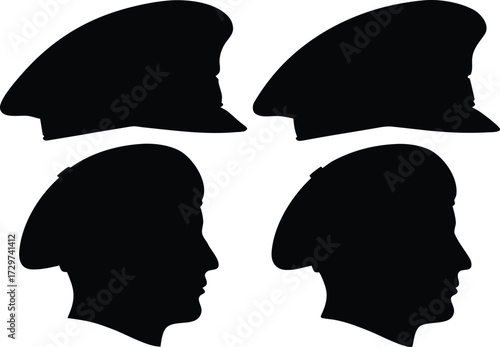 Silhouette of a Man Wearing a Beret, Collection of Male Artist Silhouettes in Beret Vector Illustration