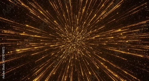 Abstract gold light streaks against dark background with copy space