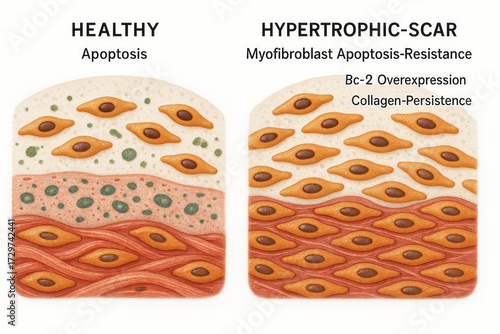 Healthy Skin vs. Hypertrophic Scar Illustration