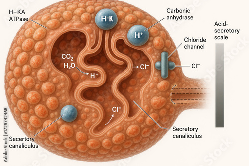 Gastric Parietal Cell with Acid Secretion Mechanism