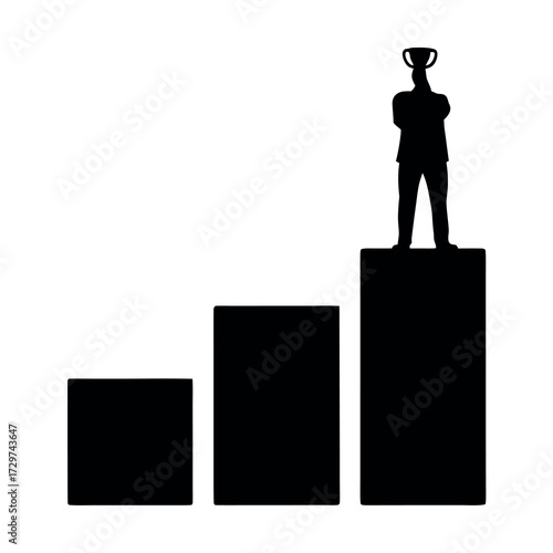 Silhouette of a person standing on the highest step of a three tiered pedestal
